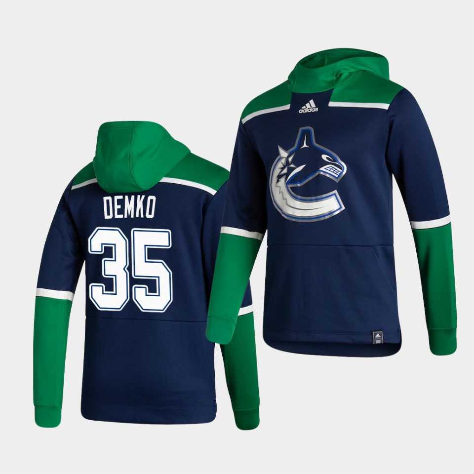 Men Vancouver Canucks 35 Demko Blue NHL 2021 Adidas Pullover Hoodie Jersey